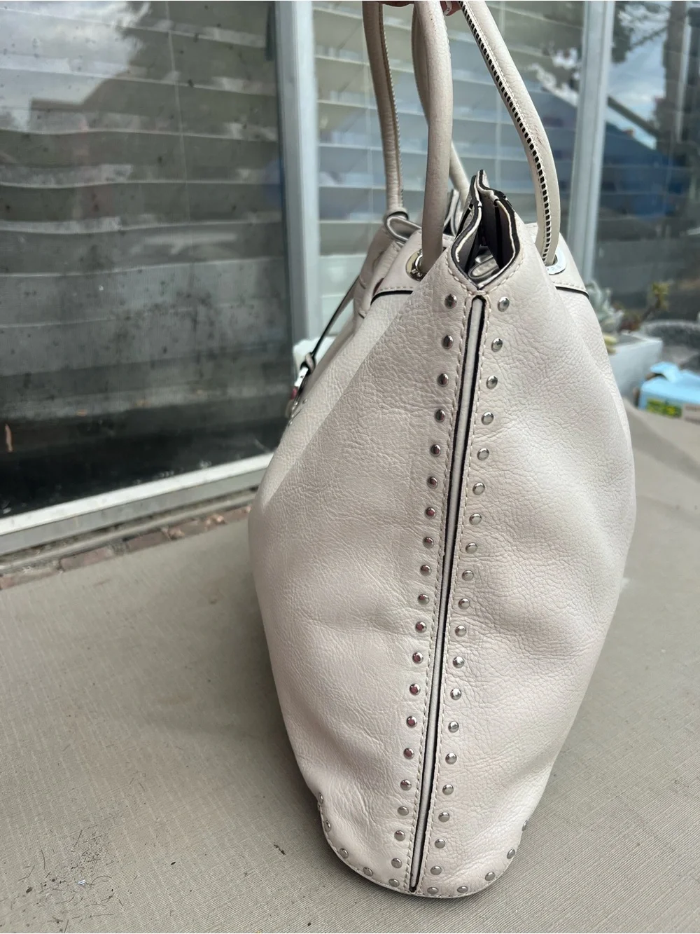 Michael Kors Cream Leather Stud-Trim Satchel